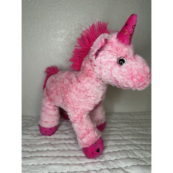 Hug & Luv Pink Unicorn Plush Heart Print Glitter Eyes Pink 13” - Picture 4 of 7